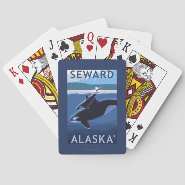 Seward, AlaskaOrca und Kalb-Szene Spielkarten (Rückseite)
