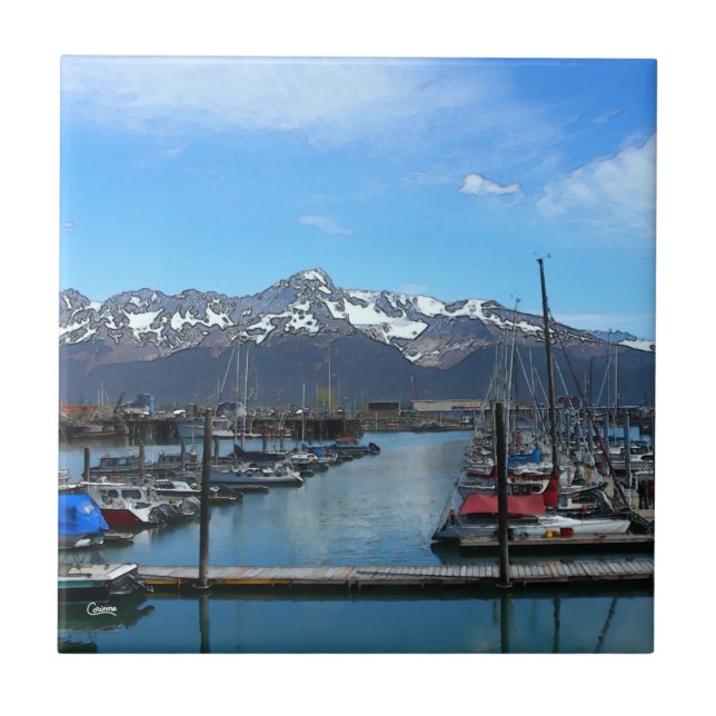 Seward Boat Harbour - Kleine Keramik Tile Fliese (Vorderseite)
