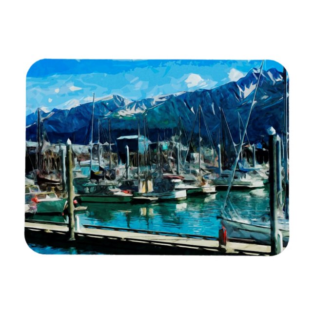 Seward Harbour Alaska Abstrakter Impressionismus Magnet (Horizontal)