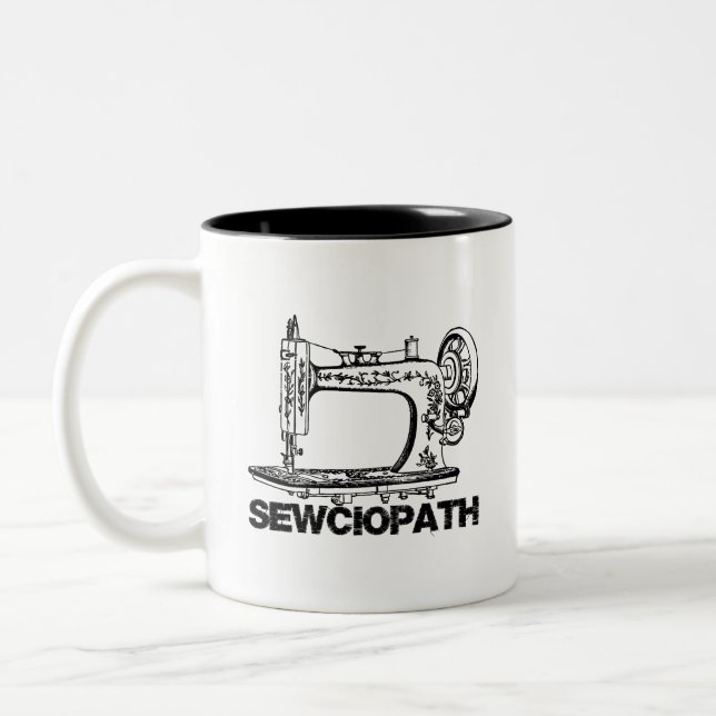 Sewciopath Sewing Keeps Me Mended Fun Zweifarbige Tasse (Links)