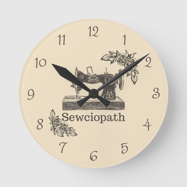 Sewciopath - Vintage Nähmaschine - Hübsches Nähen Runde Wanduhr (Vorderseite)