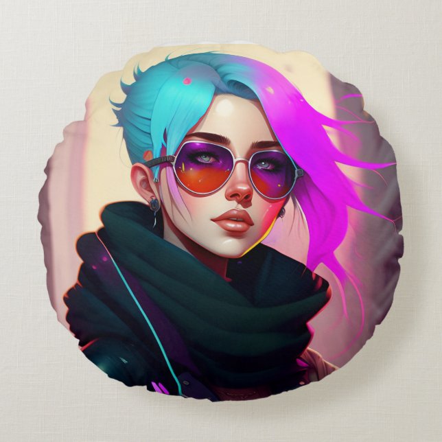 Sewer Emo Punk Lady Rundes Kissen (Vorderseite)