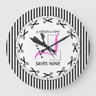Sewing Alterations - A Stitch in Time Saves Nine Große Wanduhr