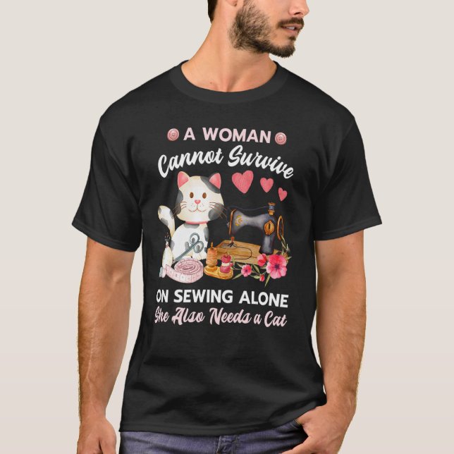 Sewing and Cat T-Shirt (Vorderseite)