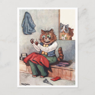 Sewing Cat Louis Wain Postkarte