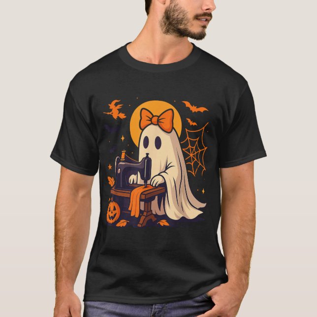 Sewing Ghost Costume For Women Quilting Halloween T-Shirt (Vorderseite)