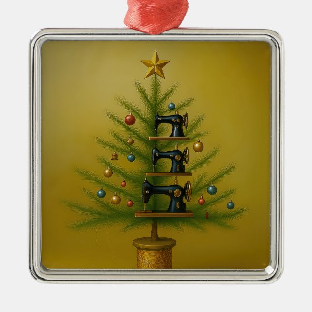 Sewing machine Christmas tree Happy Crafty Xmas Ornament Aus Metall (Vorne)