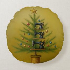 Sewing machine Christmas tree Happy Crafty Xmas Rundes Kissen