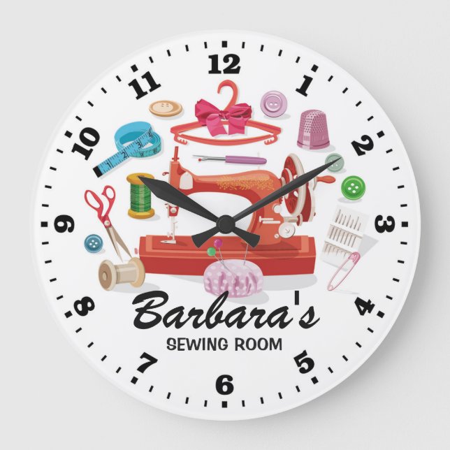 Sewing Machine Personalizable Wall Clock Große Wanduhr (Vorderseite)