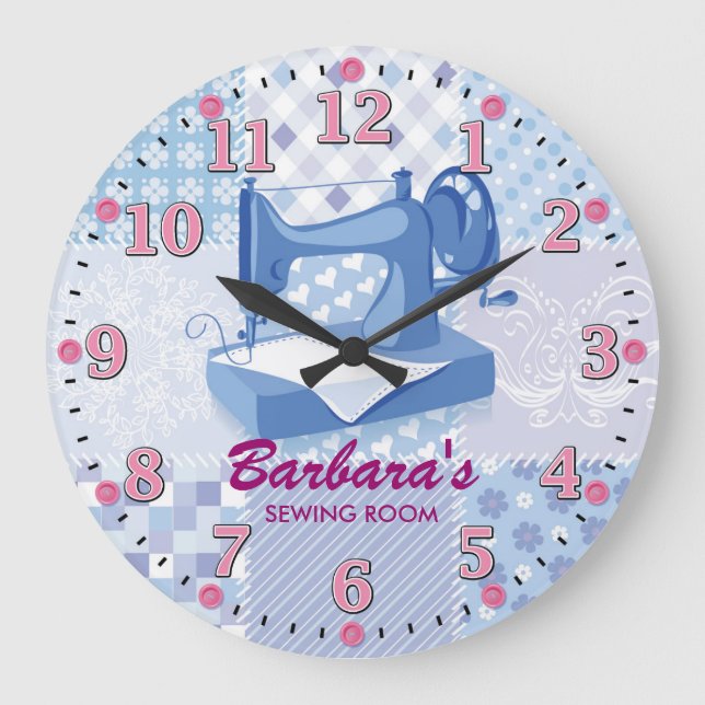 Sewing Machine Personalizable Wall Clock Große Wanduhr (Vorderseite)