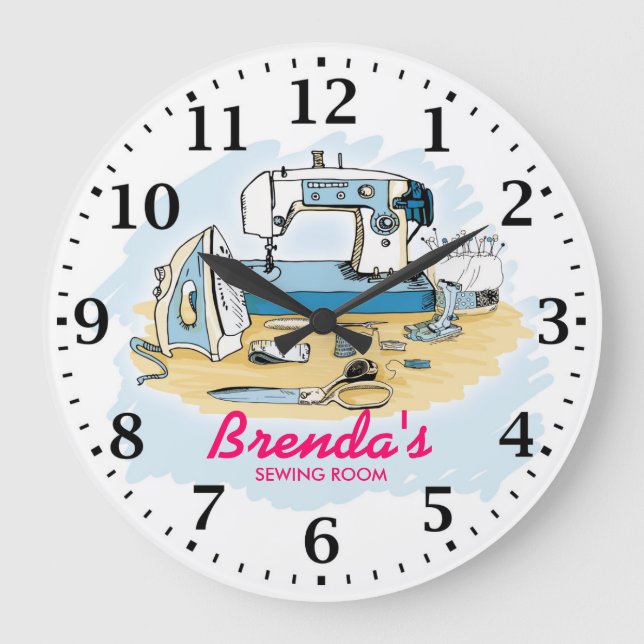 Sewing Machine Personalizable Wall Clock Große Wanduhr (Vorderseite)