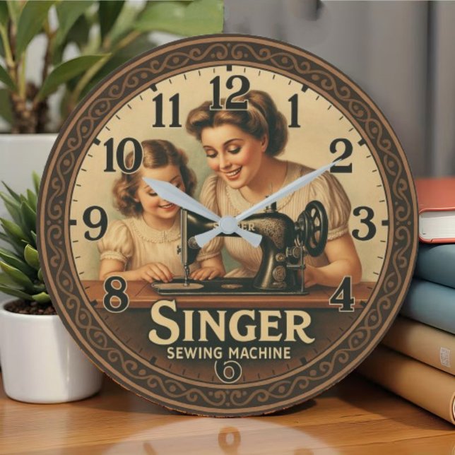Sewing machine seamstress gift Vintage Singer Große Wanduhr (Von Creator hochgeladen)