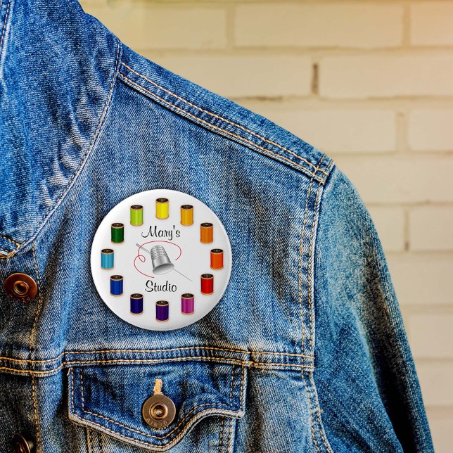 Sewing Thimble, Needle and Threads Button (Custom Button for Sewing, Needle and Threads Artists!)