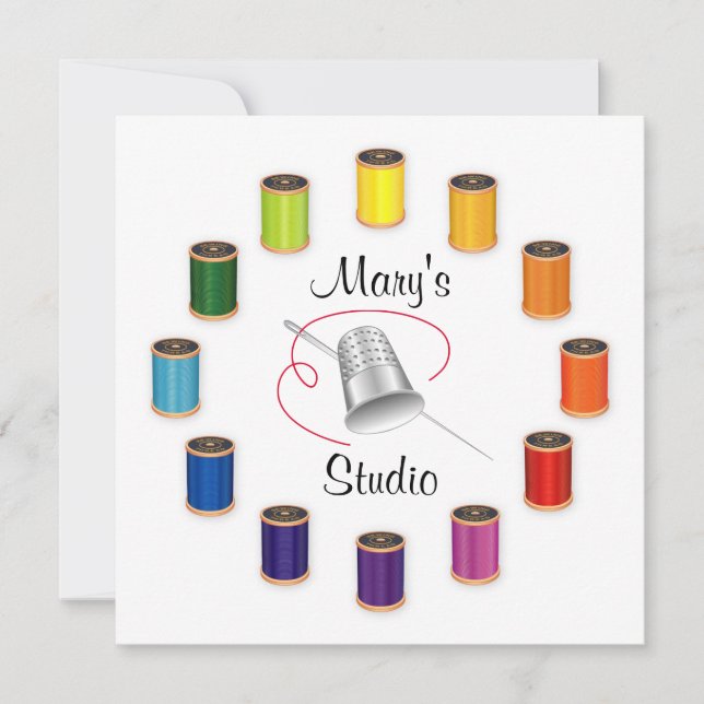 Sewing Thimble, Needle and Threads Einladung (Vorderseite)