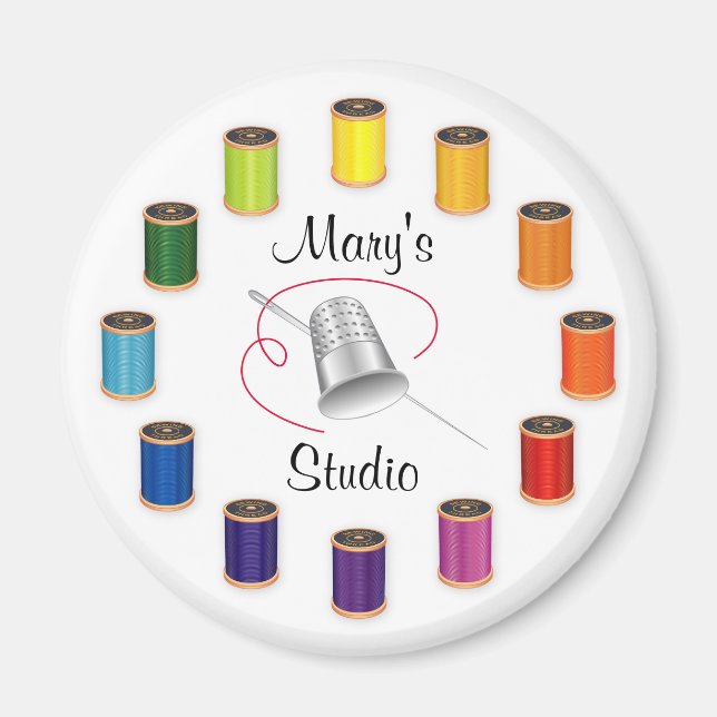 Sewing Thimble, Needle and Threads Magnet (Vorne)