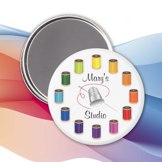 Sewing Thimble, Needle and Threads Magnet (I am Drawn to Sewing Like a Magnet)