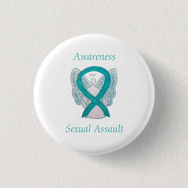 Sexuelles Angriffsbewusstsein Angel Ribbon Button (Vorderseite)