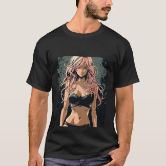 Sexy Anime Girl in Black Bikini T-Shirt