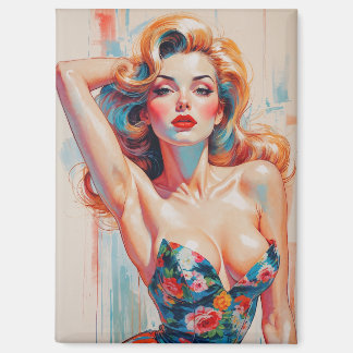 Sexy Blonde Button-Up Blumenkorsett Top Vintage Po Magnet
