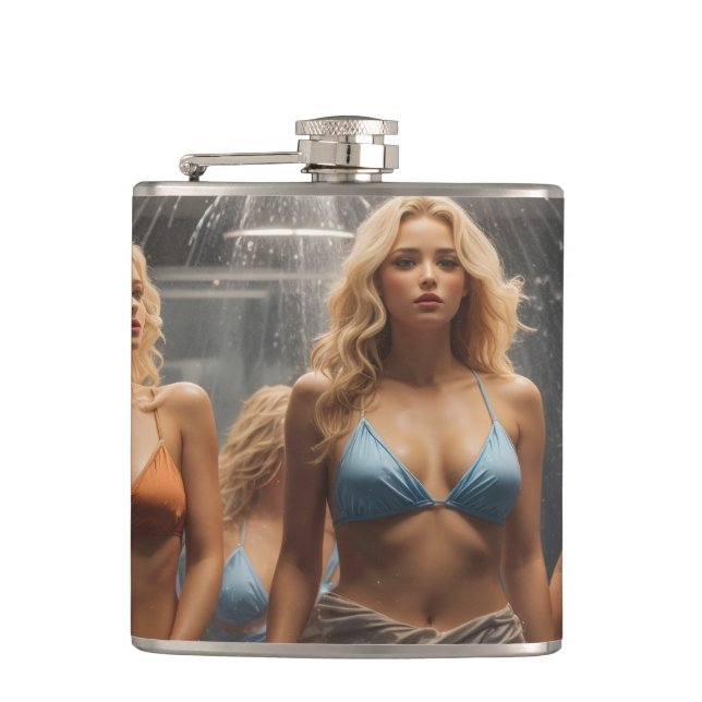 Sexy Blonde Frau in Bikini Flachmann (Vorderseite)