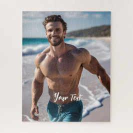 Sexy Brünett Man am Strand Puzzle
