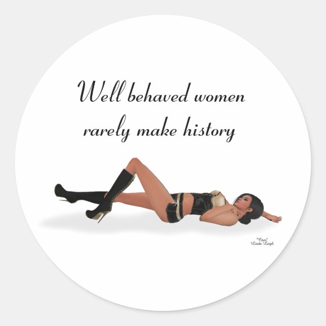 Sexy Brünett Pinup Girl Schlafkleber Runder Aufkleber (Vorderseite)