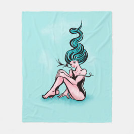 Sexy Button-up Girl mit blauem Haar Fleecedecke