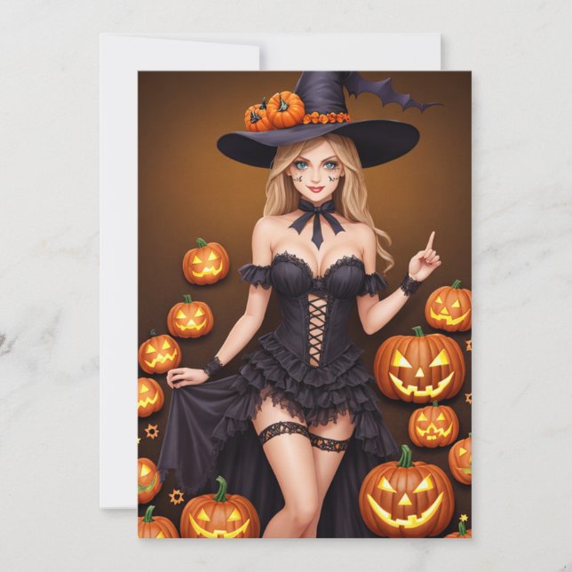 Sexy Costume Halloween Hexenkarte Einladung (Vorderseite)