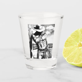 Sexy Cowboy Black and White Charcoal Sketch Schnapsglas
