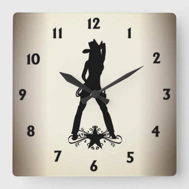 Sexy Cowgirl Quadratische Wanduhr (Vorderseite)