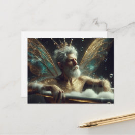 Sexy Fairy Älterer mit grauem Haar in der Badewann Postkarte