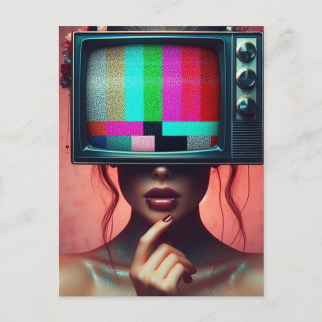 Sexy Frauen mit TV auf Head Glittery Static Bars Postkarte (Vorderseite)