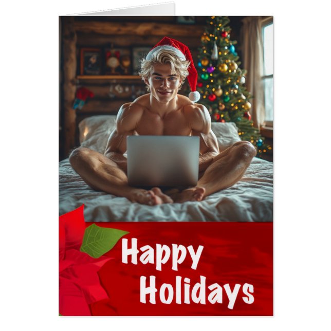 Sexy Gay Computer "Gigachad" Happy Holidays Card (Vorne)