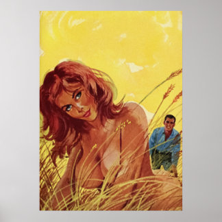 Sexy Girl in the field - Vintage Pulp Cover Print Poster
