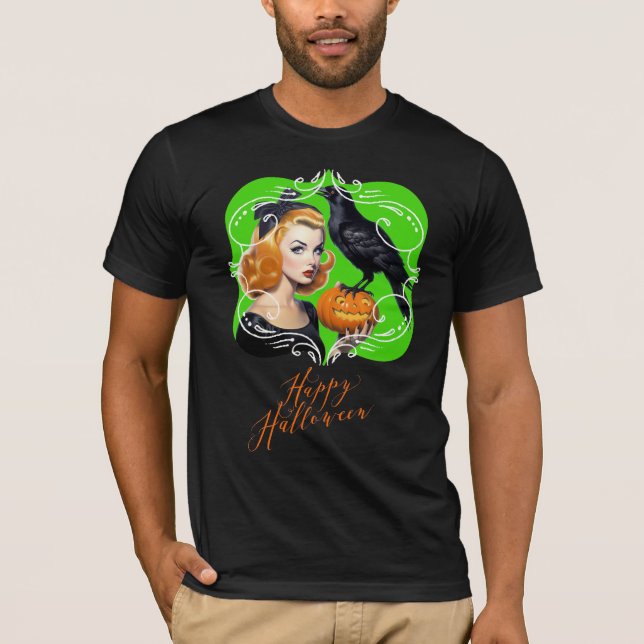 Sexy Halloween Girl and Raven T-Shirt (Vorderseite)