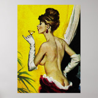 Sexy Lady Drink Wein Retro Pulp Cover Kunst Poster