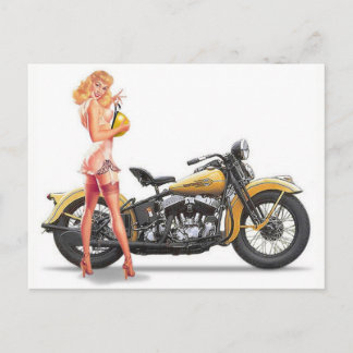 Sexy Motor Pin Up Mädchen Postkarte