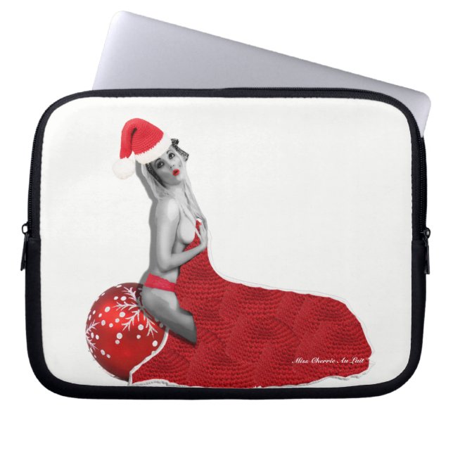 Sexy Mrs Santa Retro Pinup Girl Laptop Sleeve Xmas (Vorderseite)
