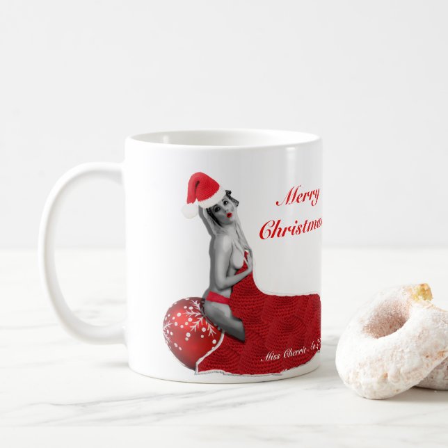 Sexy Mrs Santa Retro Pinup Girl Weihnachtsfrau Tas Kaffeetasse (Mit Donut)