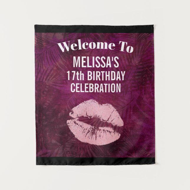 Sexy Pink Glitzer Lips Glamour Geburtstag Wandteppich (Vorderseite)