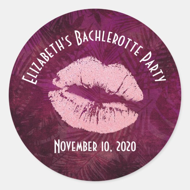 Sexy Pink Glitzer Lips Glamouröses Party Runder Aufkleber (Vorderseite)
