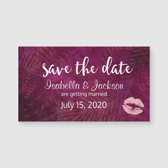 Sexy Pink Lips & Tropical Blätter Save the Date Magnetkarte (Vorderseite)