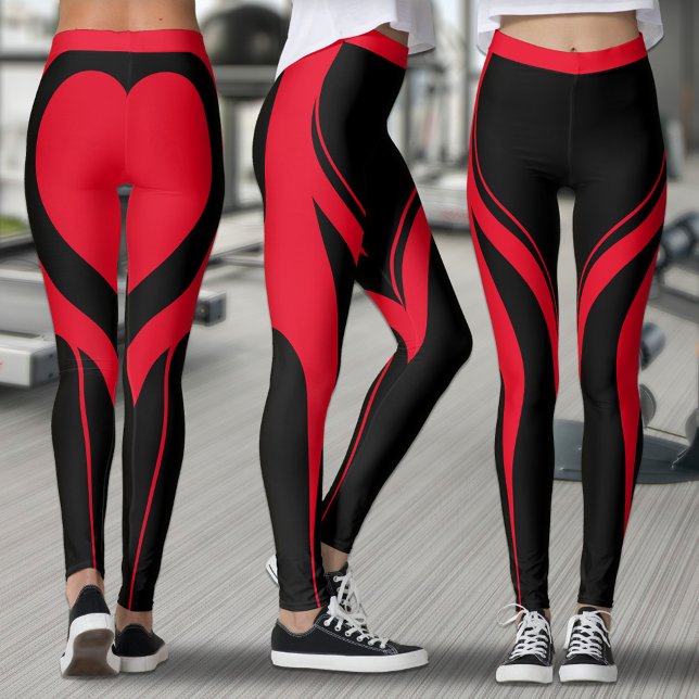 Sexy Red Black Heart Hintern Gym Actuwear Leggings (Red and black leggings with red heart on butt)