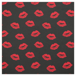 Sexy Red Lips Muster auf schwarz Stoff