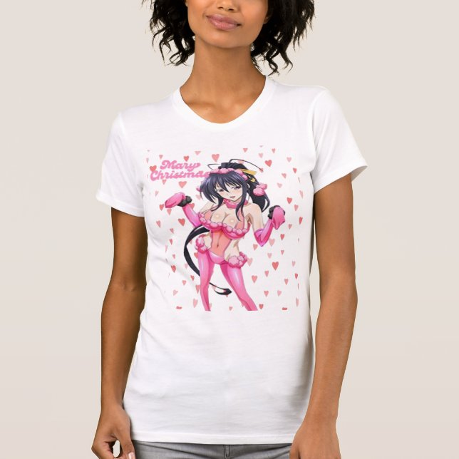 Sexy Santa Marry Cristmas Pink Heart Anime Diva T-Shirt (Vorderseite)