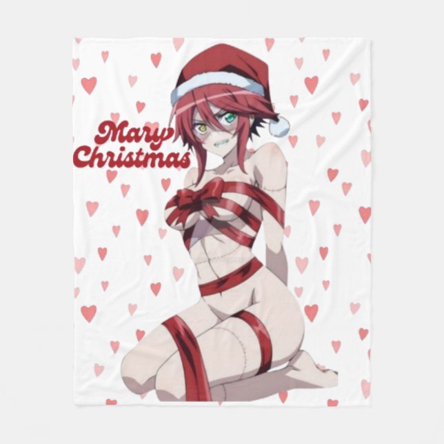Sexy Santa Marry Cristmas Wrapped Anime Girl Fleecedecke (Vorderseite)