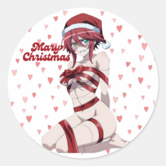 Sexy Santa Marry Cristmas Wrapped Anime Girl Runder Aufkleber