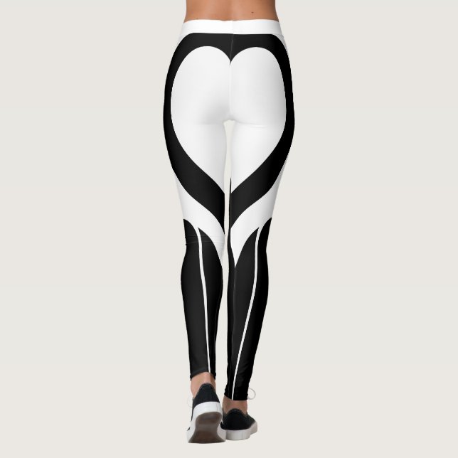 Sexy Schwarz-weiß Heart Hintern Gym Actuwear Leggings (Rückseite)