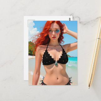 Sexy Schwarzer Bikini Scifi Lady Postkarte