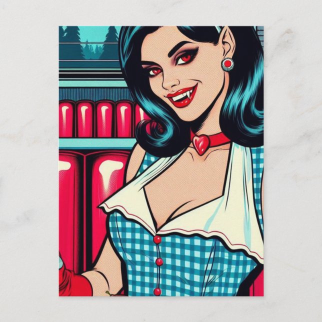Sexy Vampire im Retro Diner Postkarte (Vorderseite)